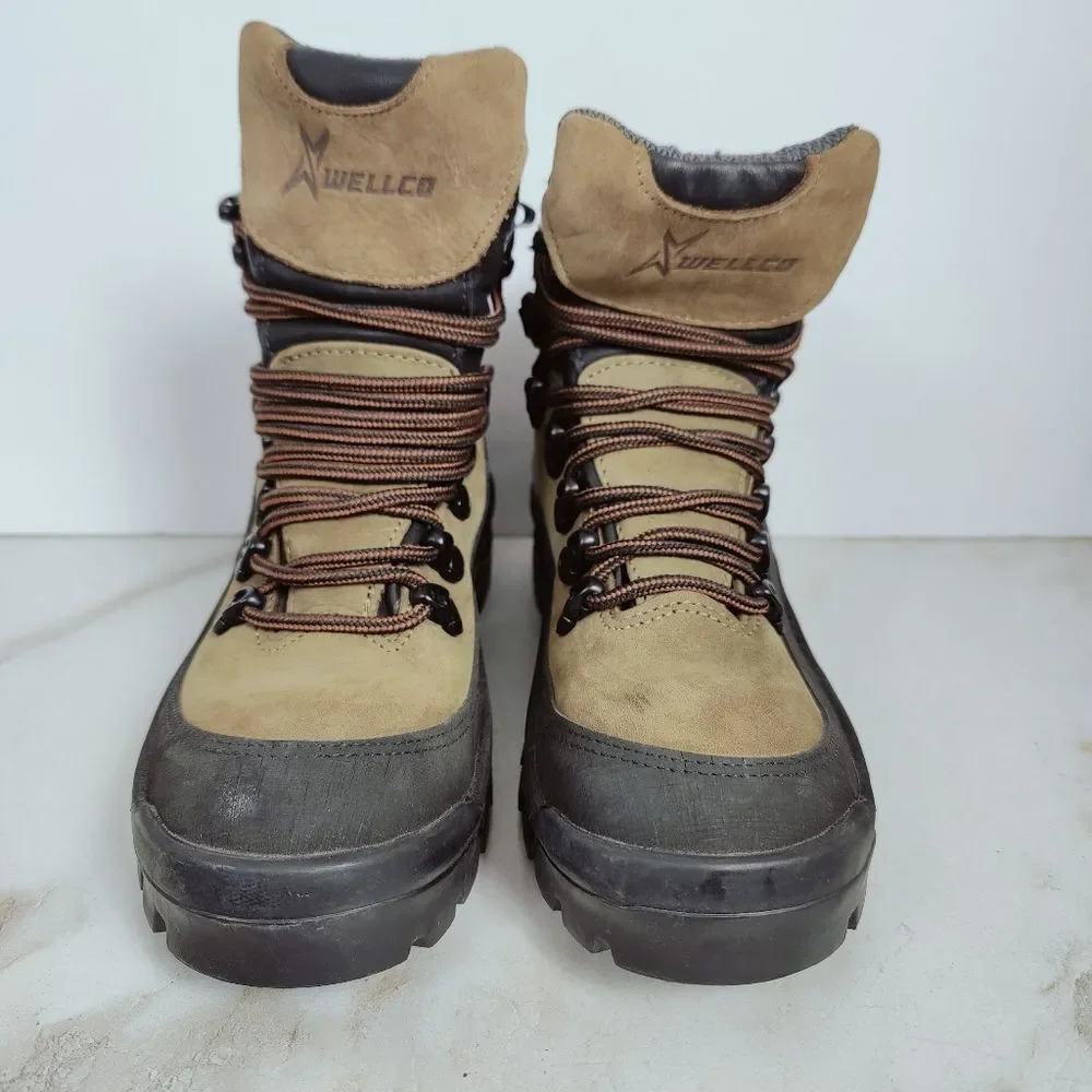 Wellco Men's Military Combat Hiker Tan Brown Leather Boots, Sz 7